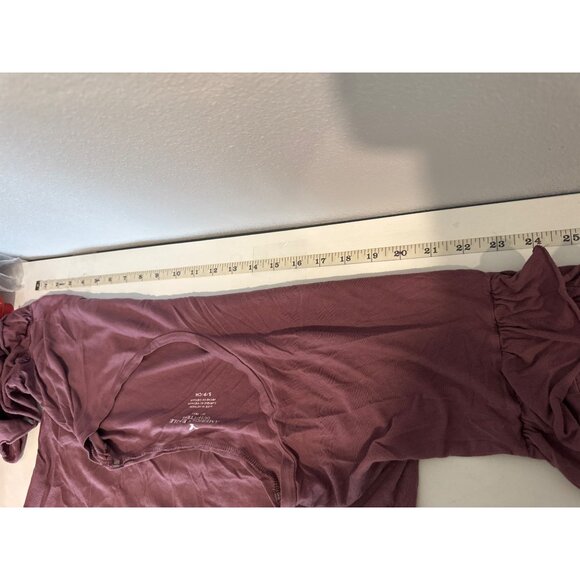 American Eagle Womens Top Sz S Mauve Ruffled Sleeve Stretch Knit V-Neck SoftAF - Picture 6 of 10